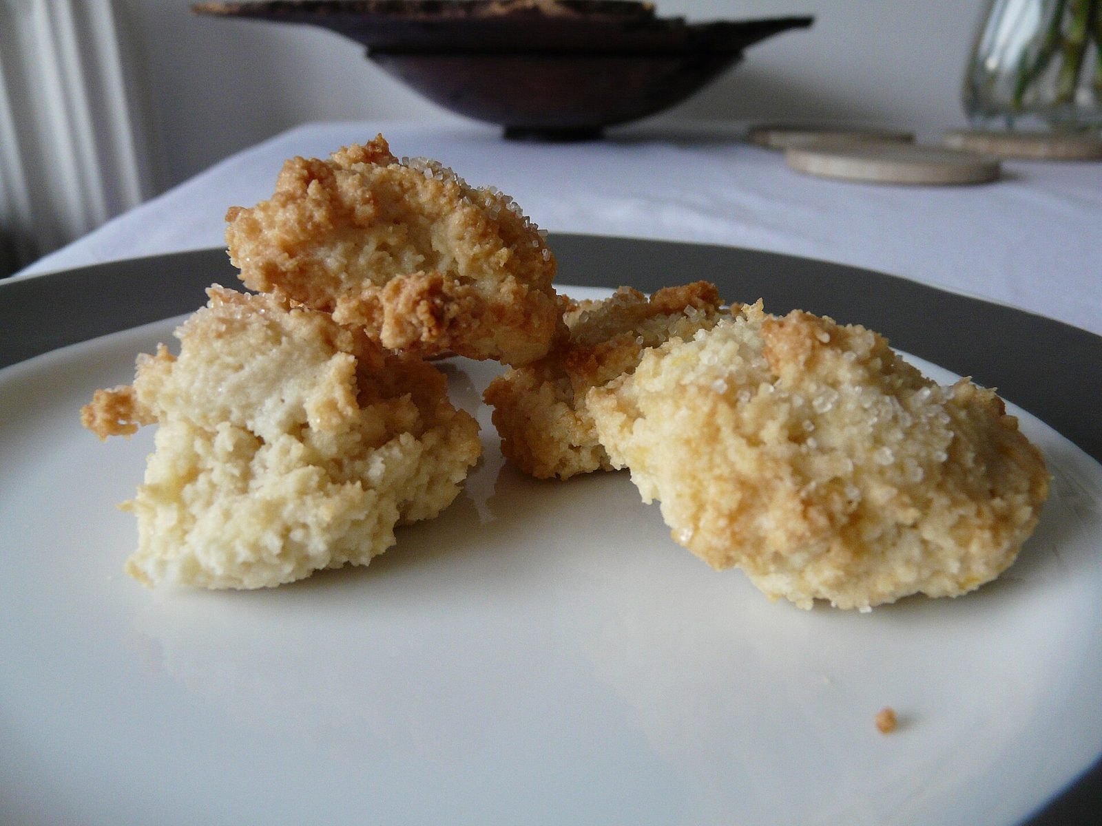 Amaretti — cracked sugar-dusted almond cookies piled for Christmas