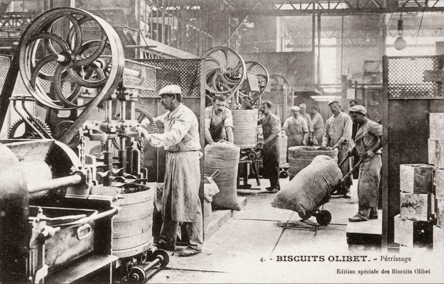The kneading room of a French biscuit factory, archival photograph